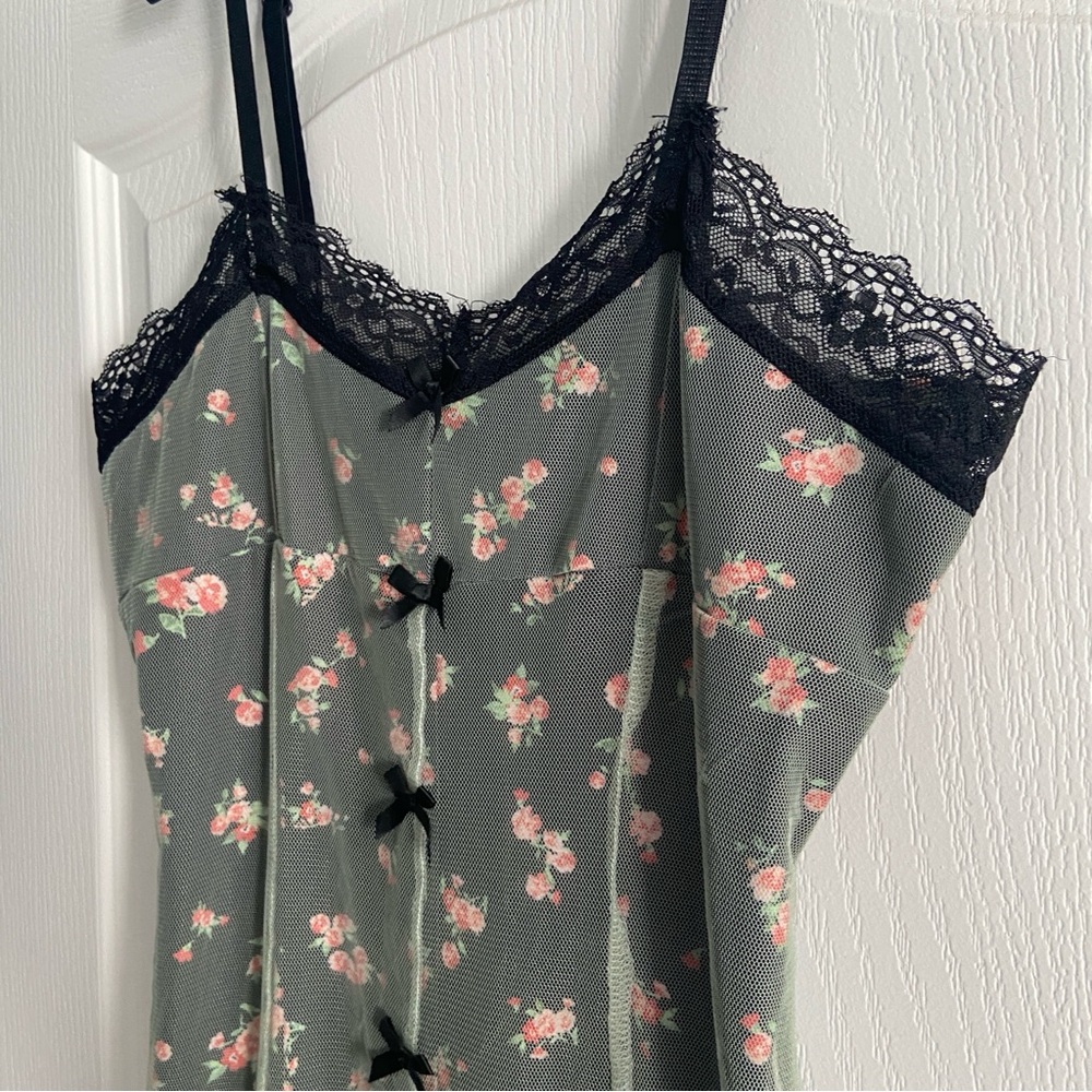CIDER MESH FLORAL BOW LACE TRIM MIDI DRESS - Picture 10 of 16